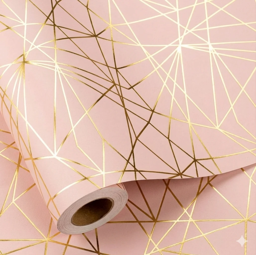 Pink & 3D Embossed Metallic Geometric Wrapping Paper 17"×29ft