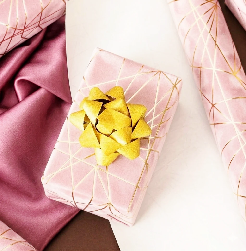 Pink & 3D Embossed Metallic Geometric Wrapping Paper 17"×29ft - photo 2