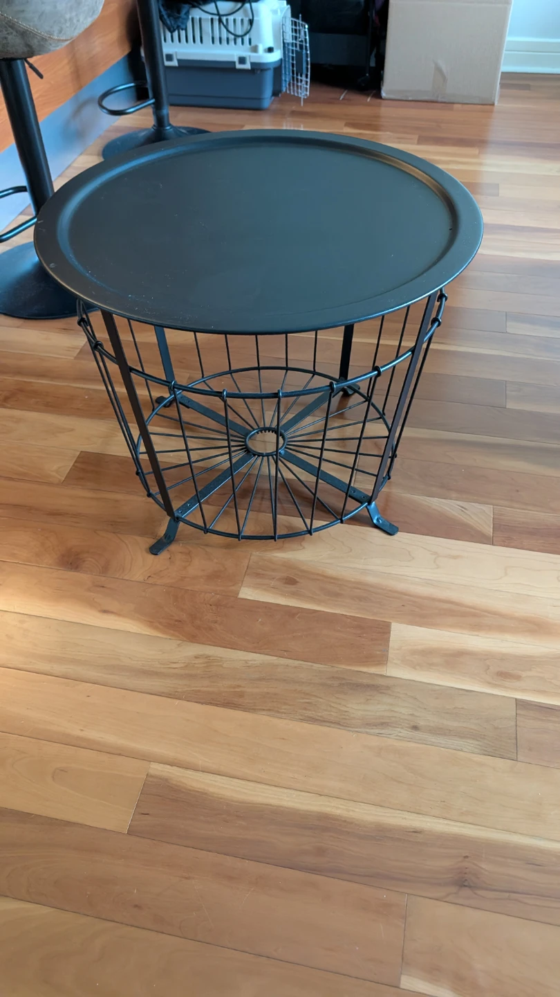 Ikea Black Metal Round Table with Basket Storage