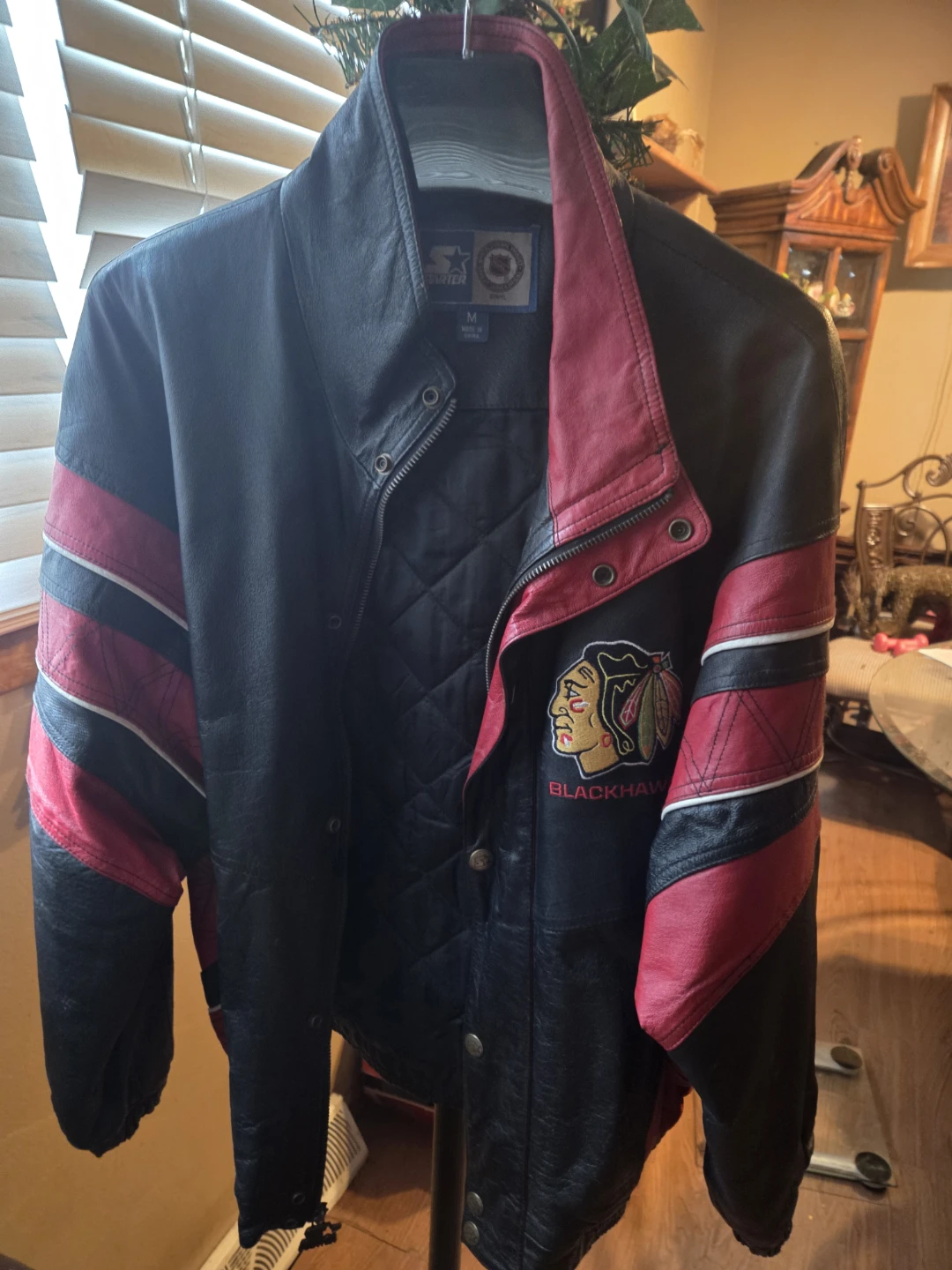 Starter Chicago Blackhawks Leather Jacket Size M