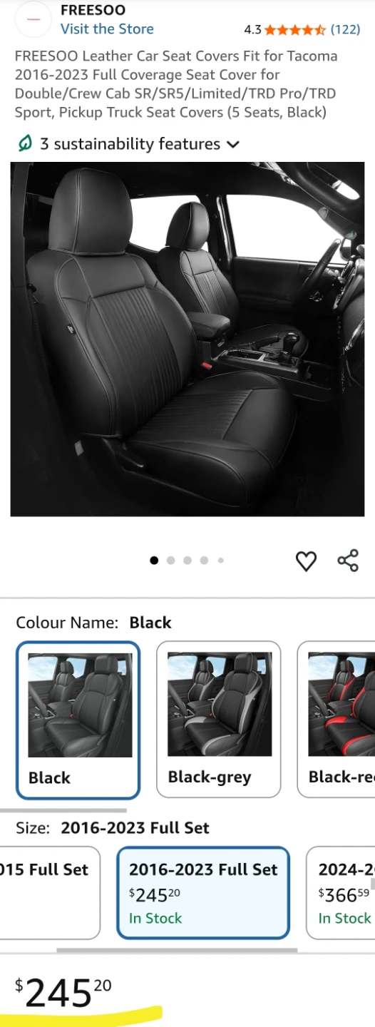 FREESOO Leather Seat Covers for Toyota Tacoma (2016-2023) - - photo 3