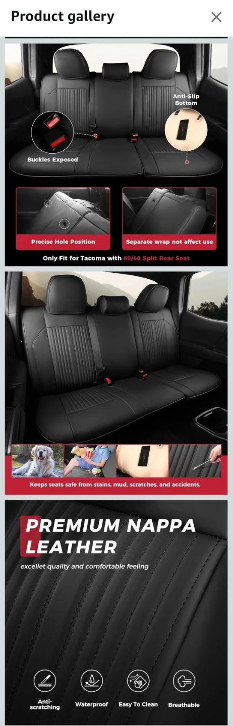 FREESOO Leather Seat Covers for Toyota Tacoma (2016-2023) - - photo 5