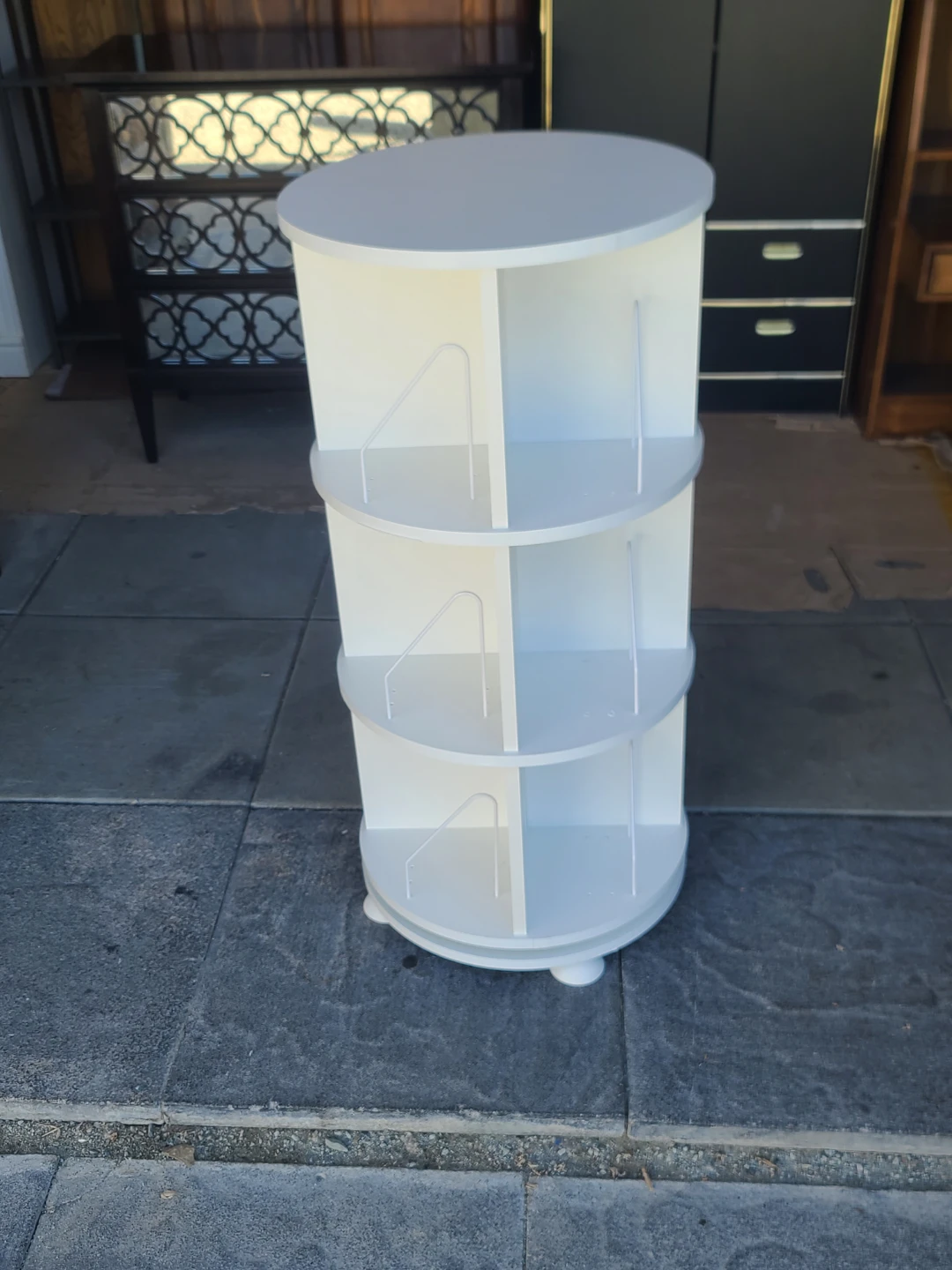 White Rotating 3-Tier Bookshelf Media Tower
