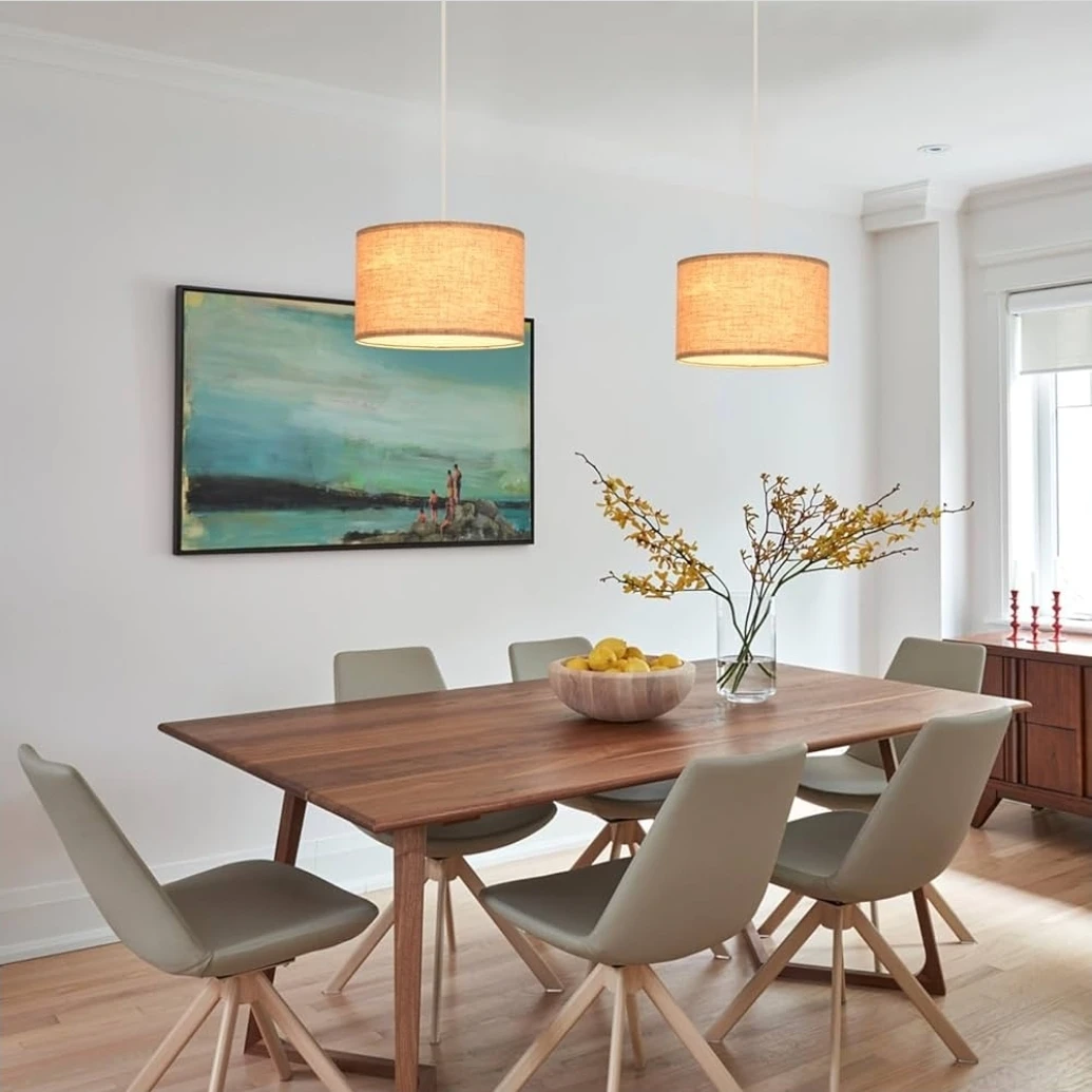 2 Pack Plug-in Pendant Lights, Beige Linen Fabric Shade - photo 3