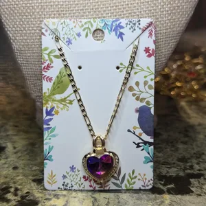 Gold laminated 14k Heart Pendant Necklace with Rhinestone Trim