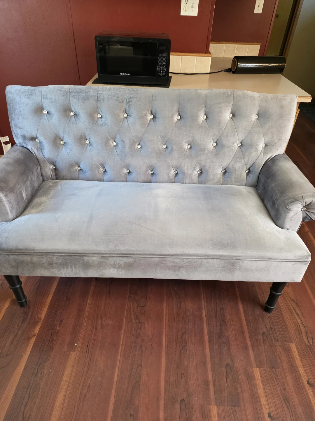 Grey Velvet Loveseat with Tufted Back