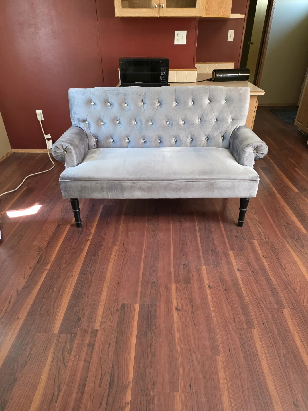 Grey Velvet Loveseat with Tufted Back - photo 2