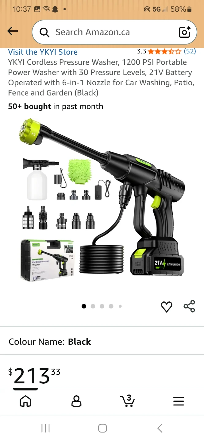YKYI Cordless Pressure Washer, 1200 PSI, Black