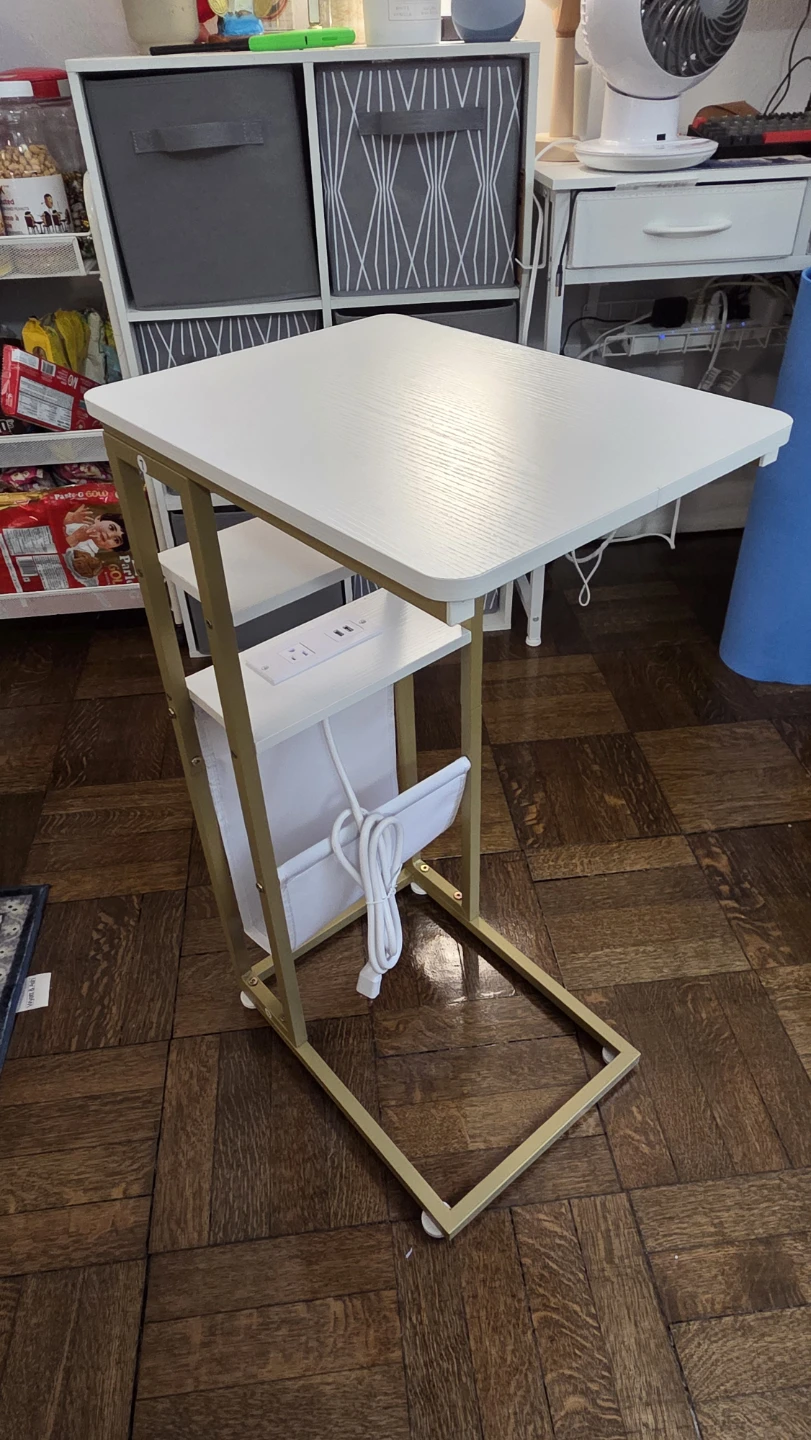 White C-Table with Built-in Outlet and USB Ports