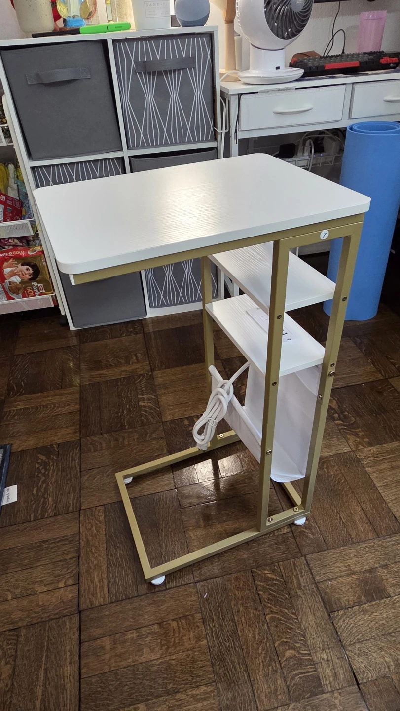 White C-Table with Built-in Outlet and USB Ports - photo 2