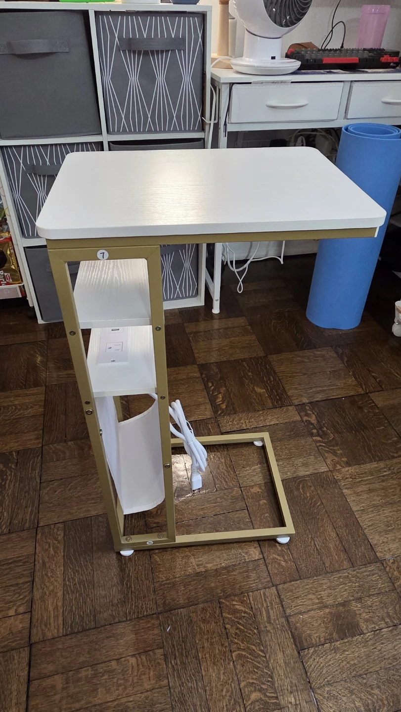 White C-Table with Built-in Outlet and USB Ports - photo 3