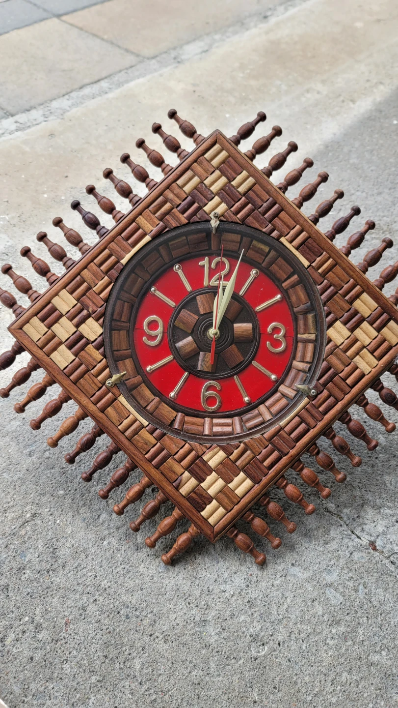 Vintage Wood Mosaic Wall Clock