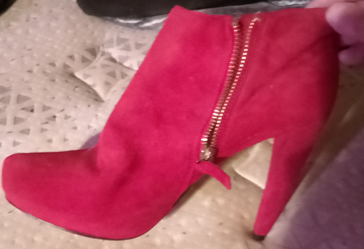 Hot Pink Suede Ankle Boots with Zipper