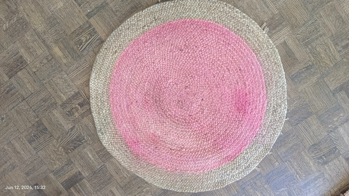 Round Jute Rug - Pink and Natural