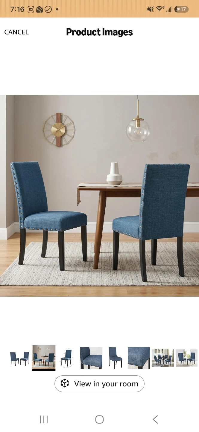 Marble Top Dining Table with 4 Blue Upholstered Chairs - photo 3