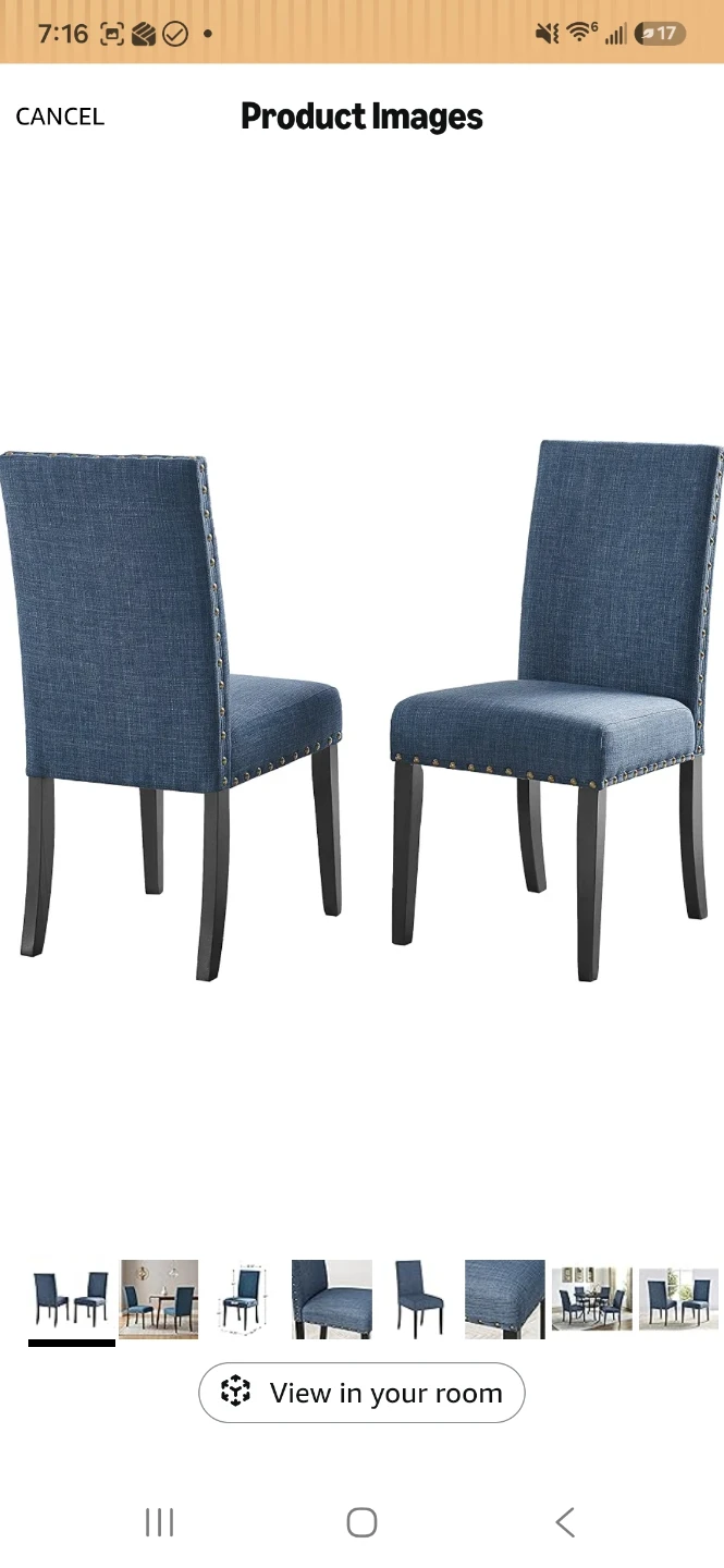Marble Top Dining Table with 4 Blue Upholstered Chairs - photo 4