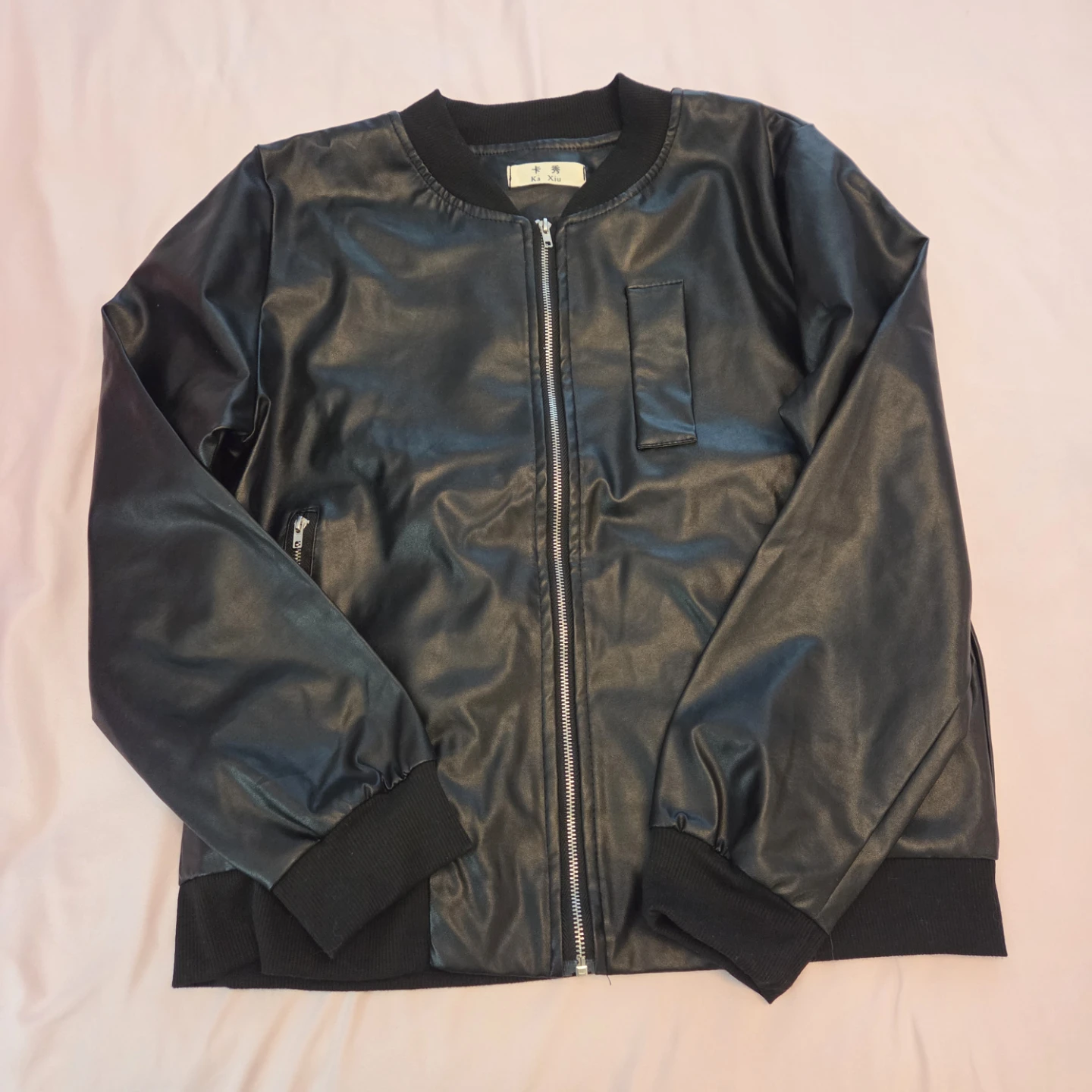 Black Faux Leather Bomber Jacket