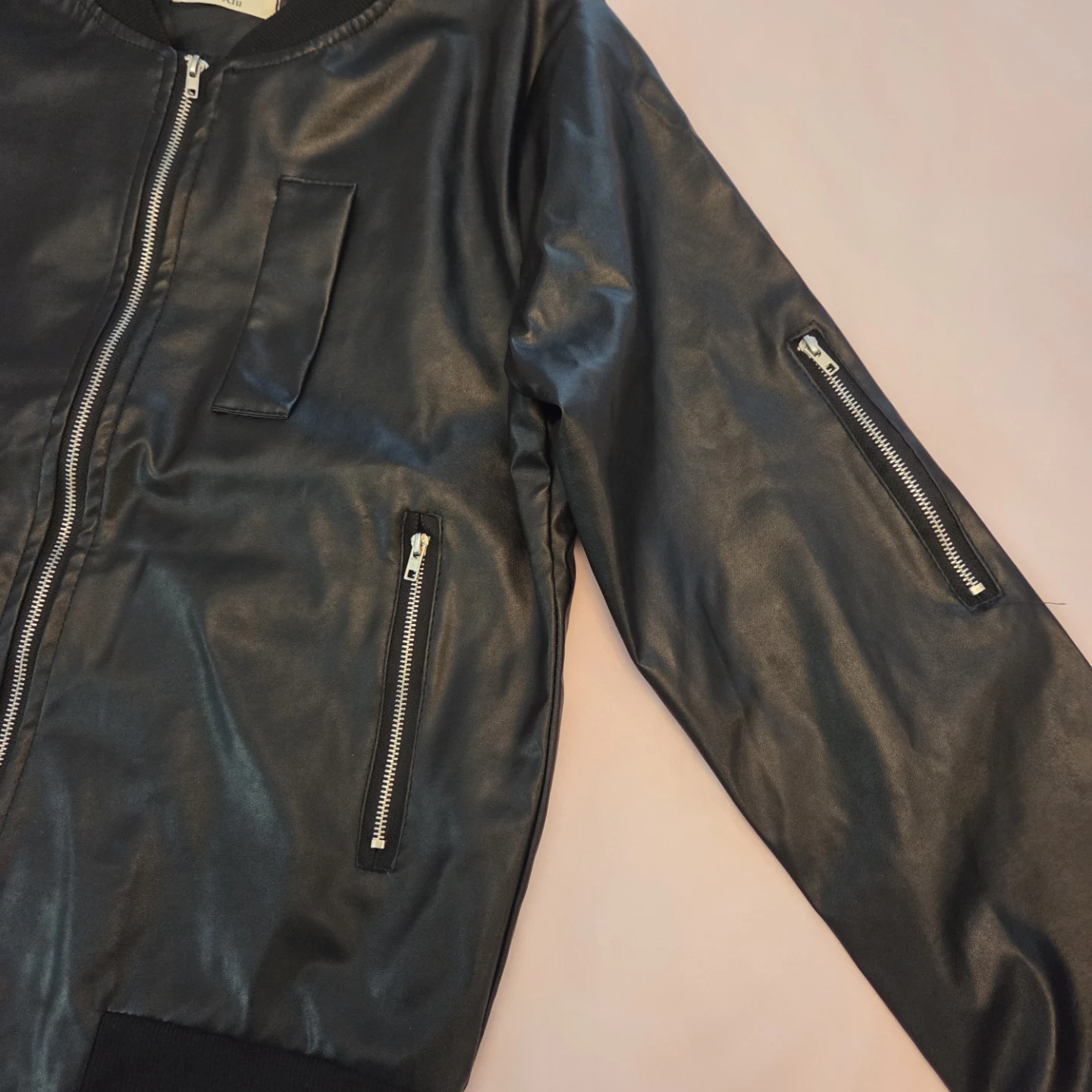 Black Faux Leather Bomber Jacket - photo 2