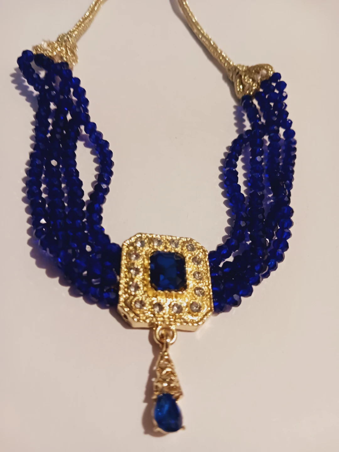 Blue Gemstone Necklace with Gold Accents Adjustable Length