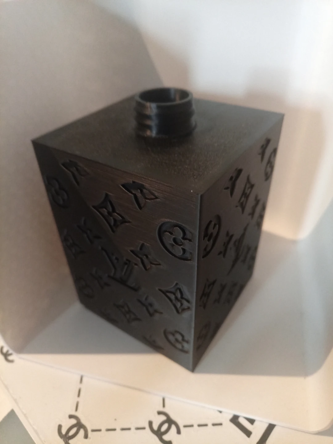 Liquid soap dispenser Black Embossed Monogram Cube