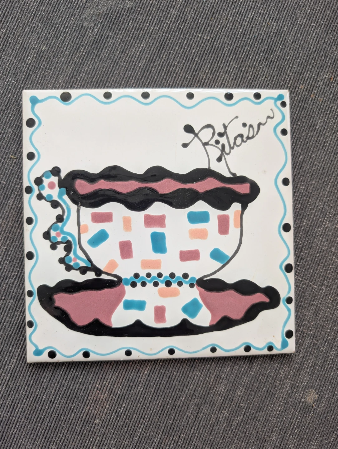 Decorative Ceramic Tile with Tea Cup Design
