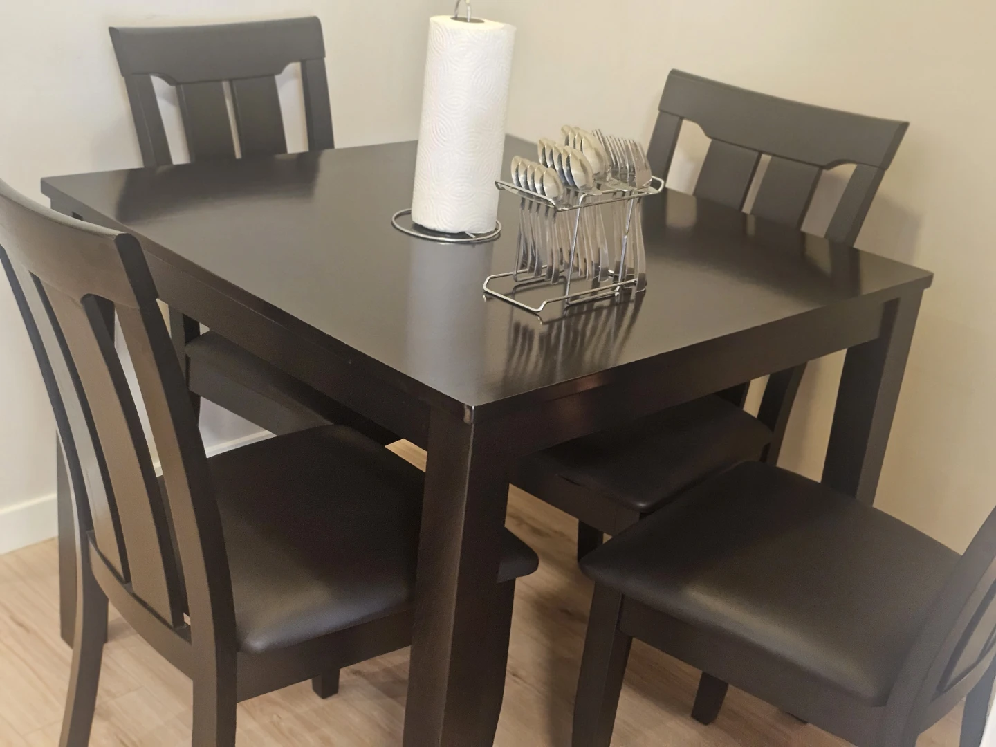 Dark Wood Dining Set with 4 Chairs