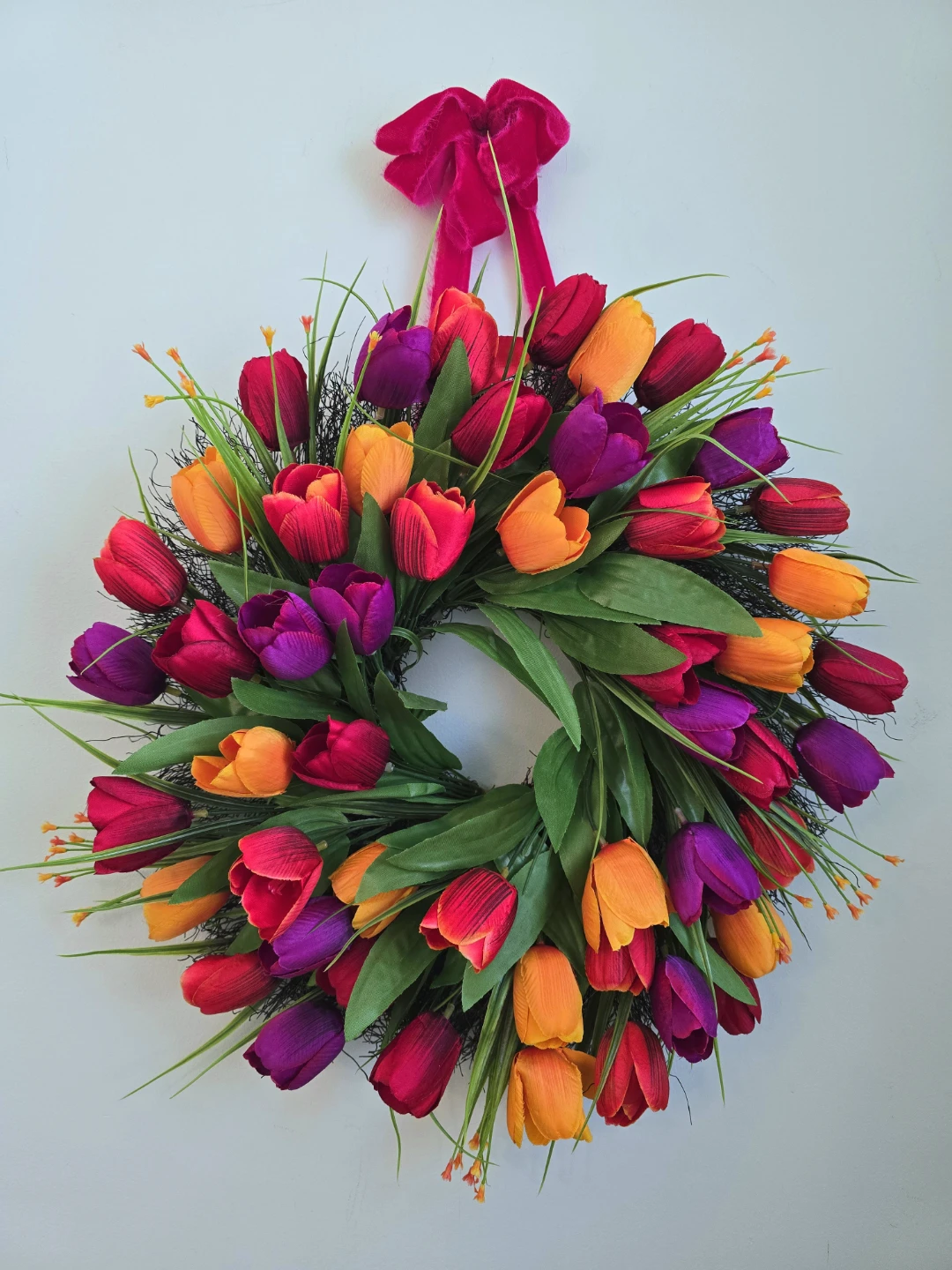 Tulip Wreath with Pink Bow