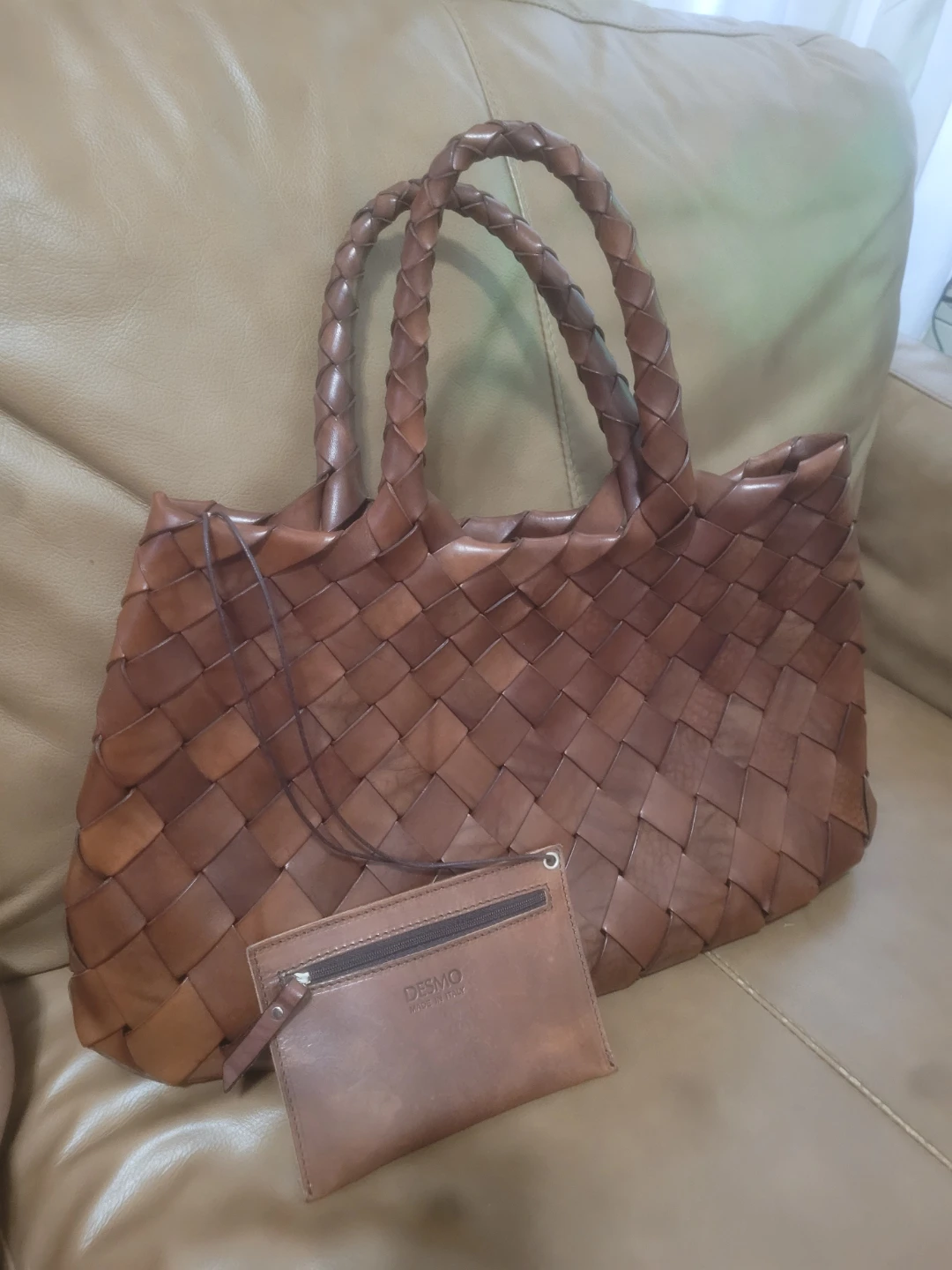 Desmo Woven Leather Tote Bag with Matching Coin Pouch - photo 2
