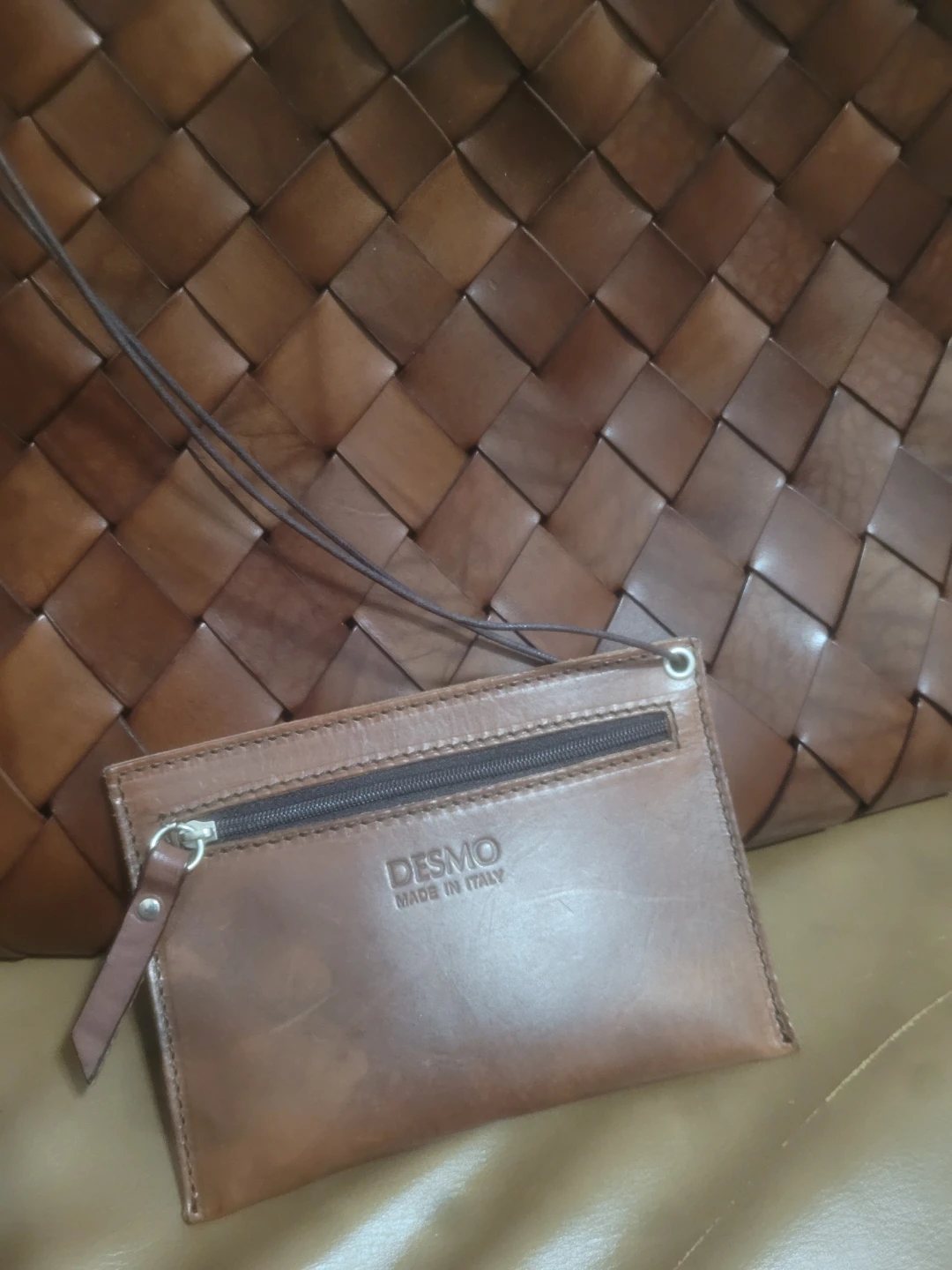 Desmo Woven Leather Tote Bag with Matching Coin Pouch - photo 3