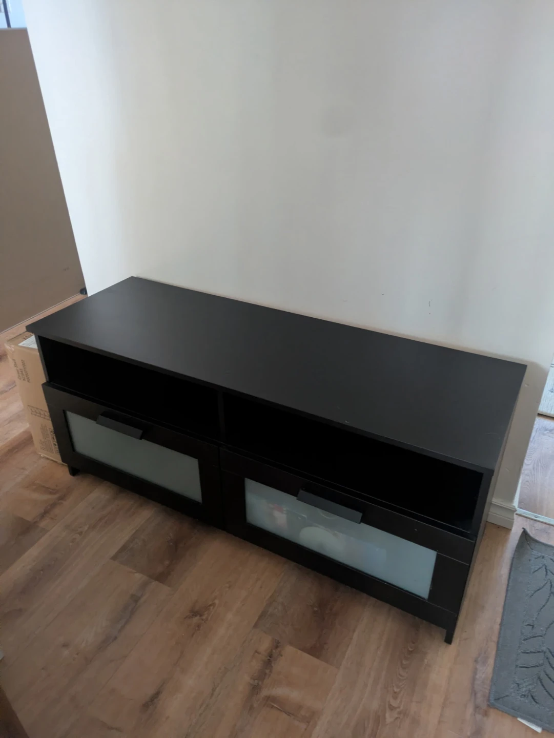 Black Entertainment Unit with Frosted Glass Doors