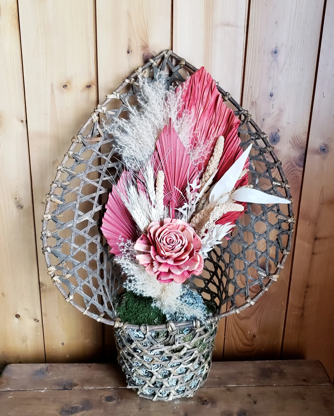 Woven Wall Hanging with Dried Floral Arrangement