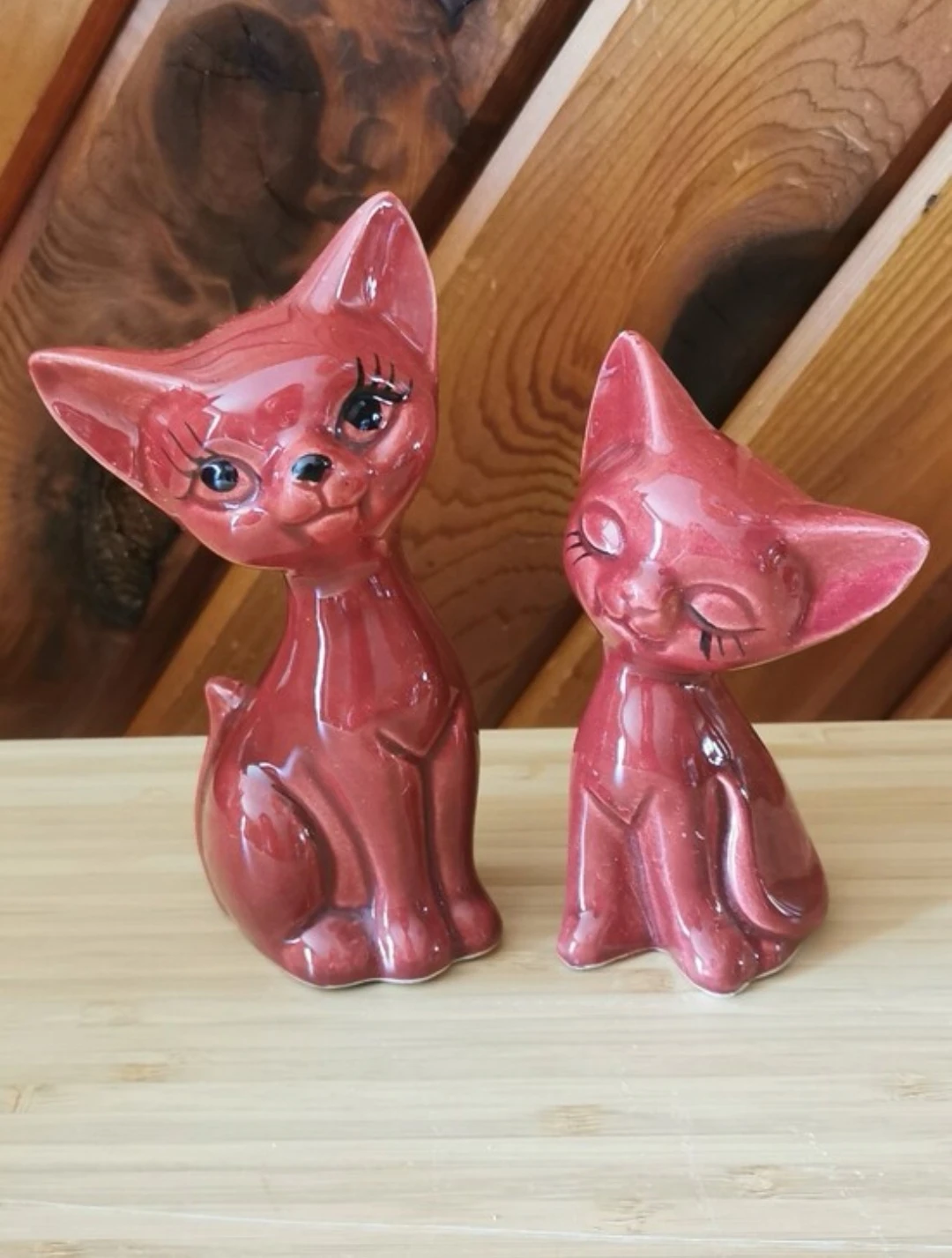 Vintage Hand Painted Ceramic Cat Figurines Pair Mid Century - photo 2