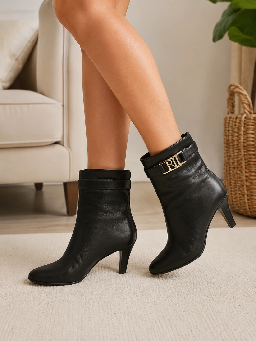 Lauren Ralph Lauren Black Leather Ankle Boots