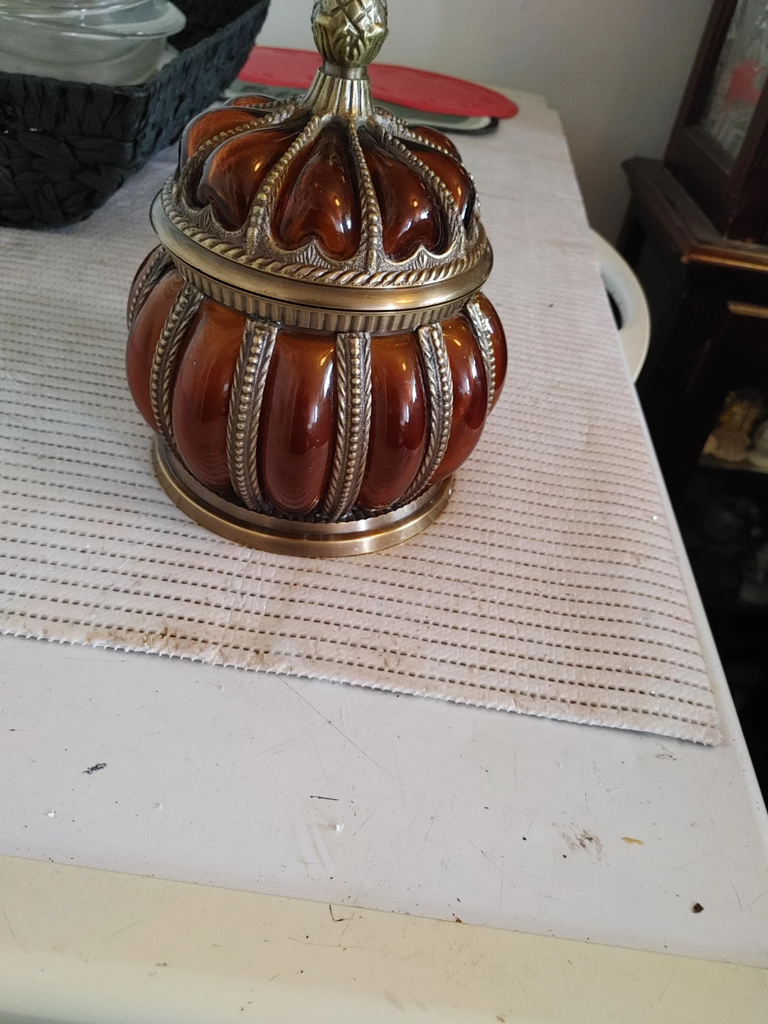 Decorative Amber and Brass Trinket Box
