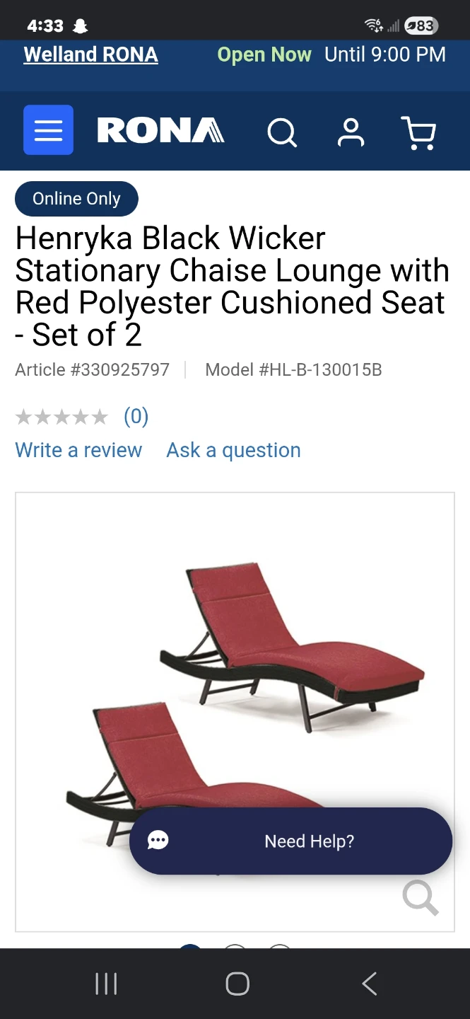 Henryka Black Wicker Chaise Lounge with Red Seat - Set of 2 - photo 3