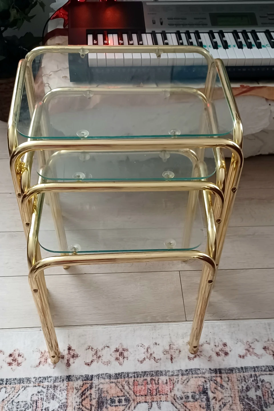 Gold Nesting Side Tables with Glass Tops