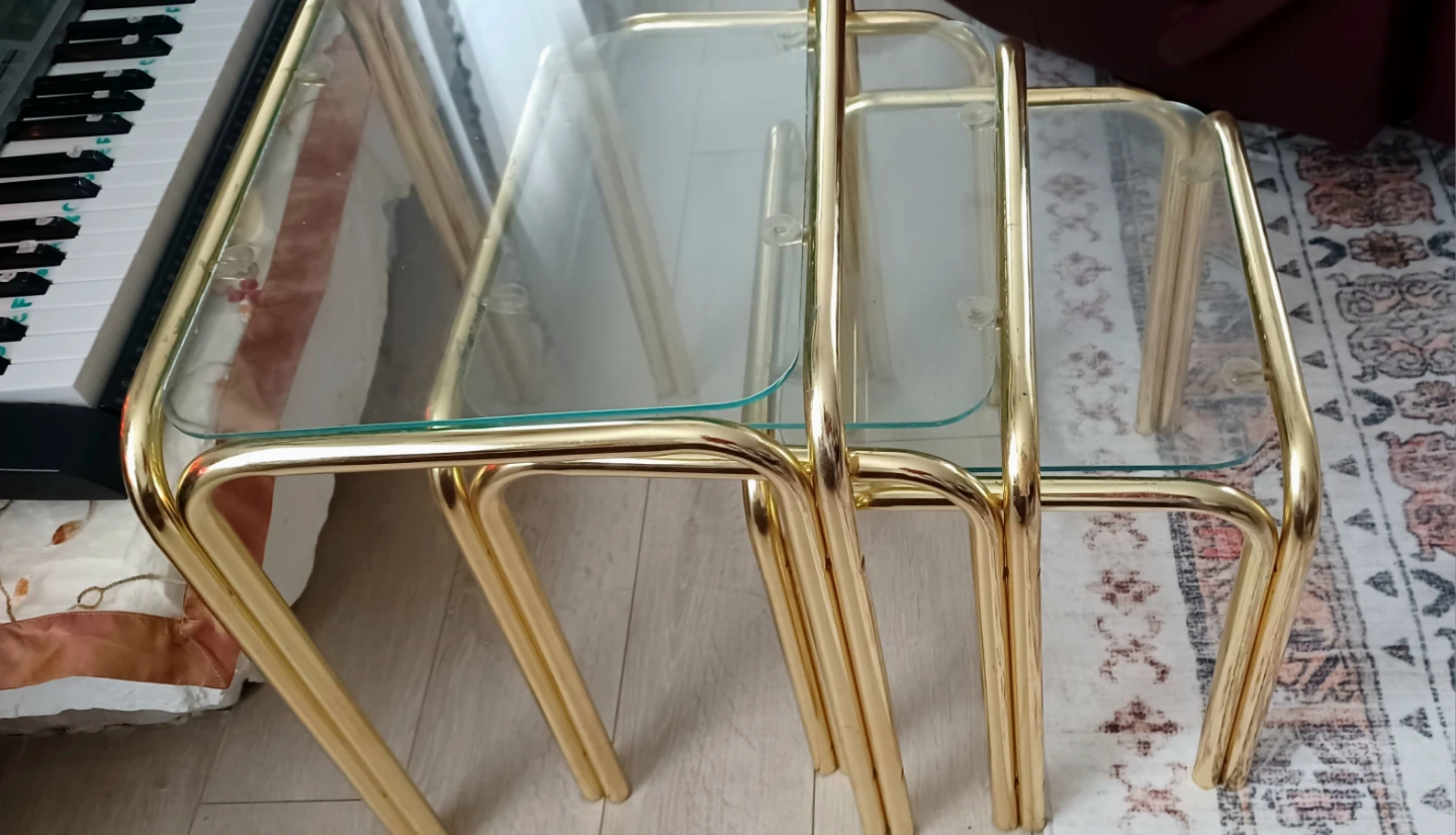 Gold Nesting Side Tables with Glass Tops - photo 2