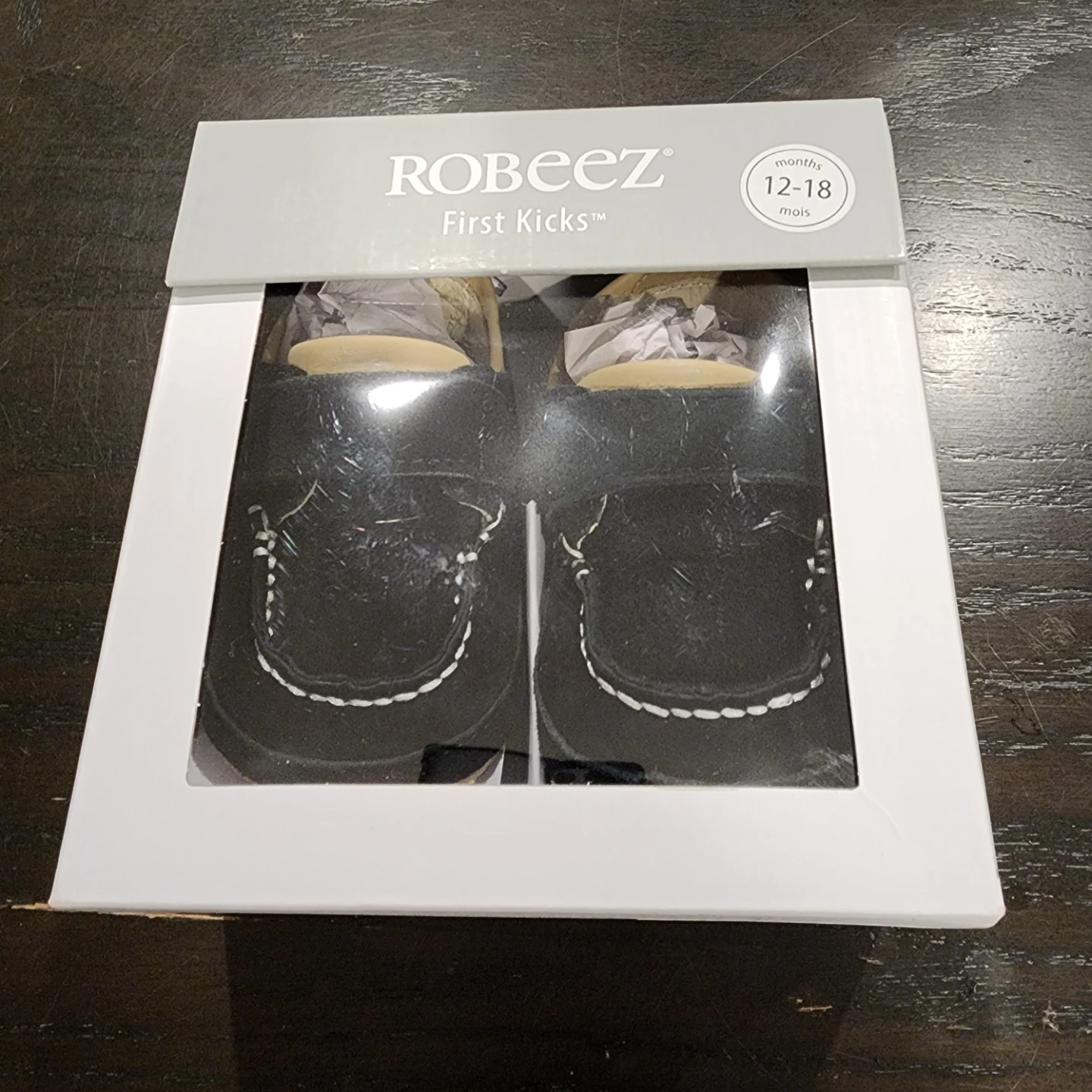 Robeez First Kicks Black Leather Crib Shoes