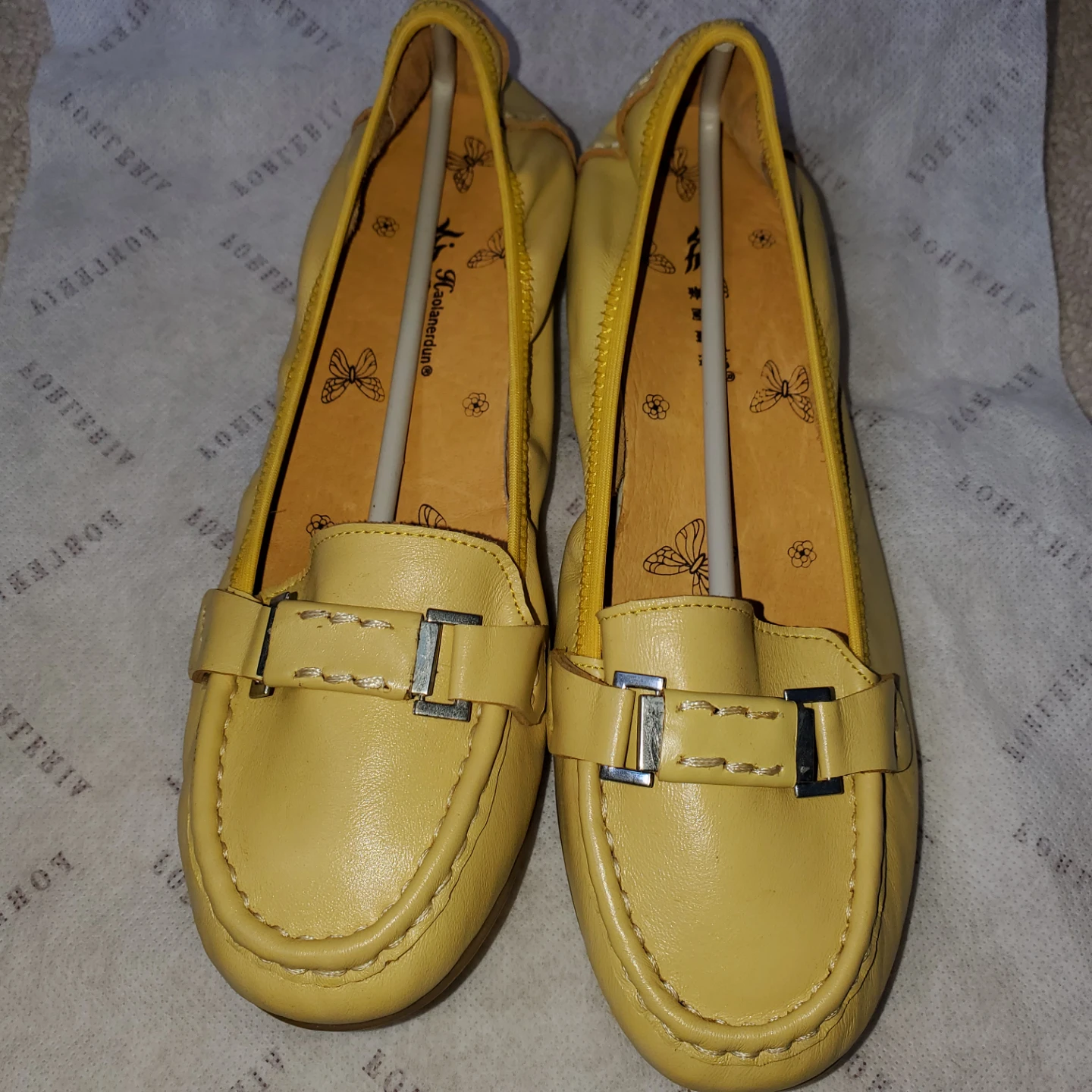 Women's Leather Loafer Shoes with Buckle Detail, NEW