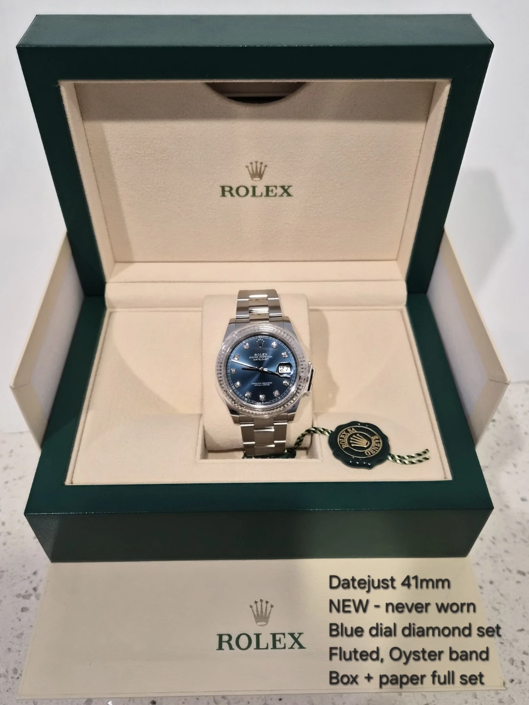 Rolex Datejust 41mm Blue Diamond Dial Watch - New