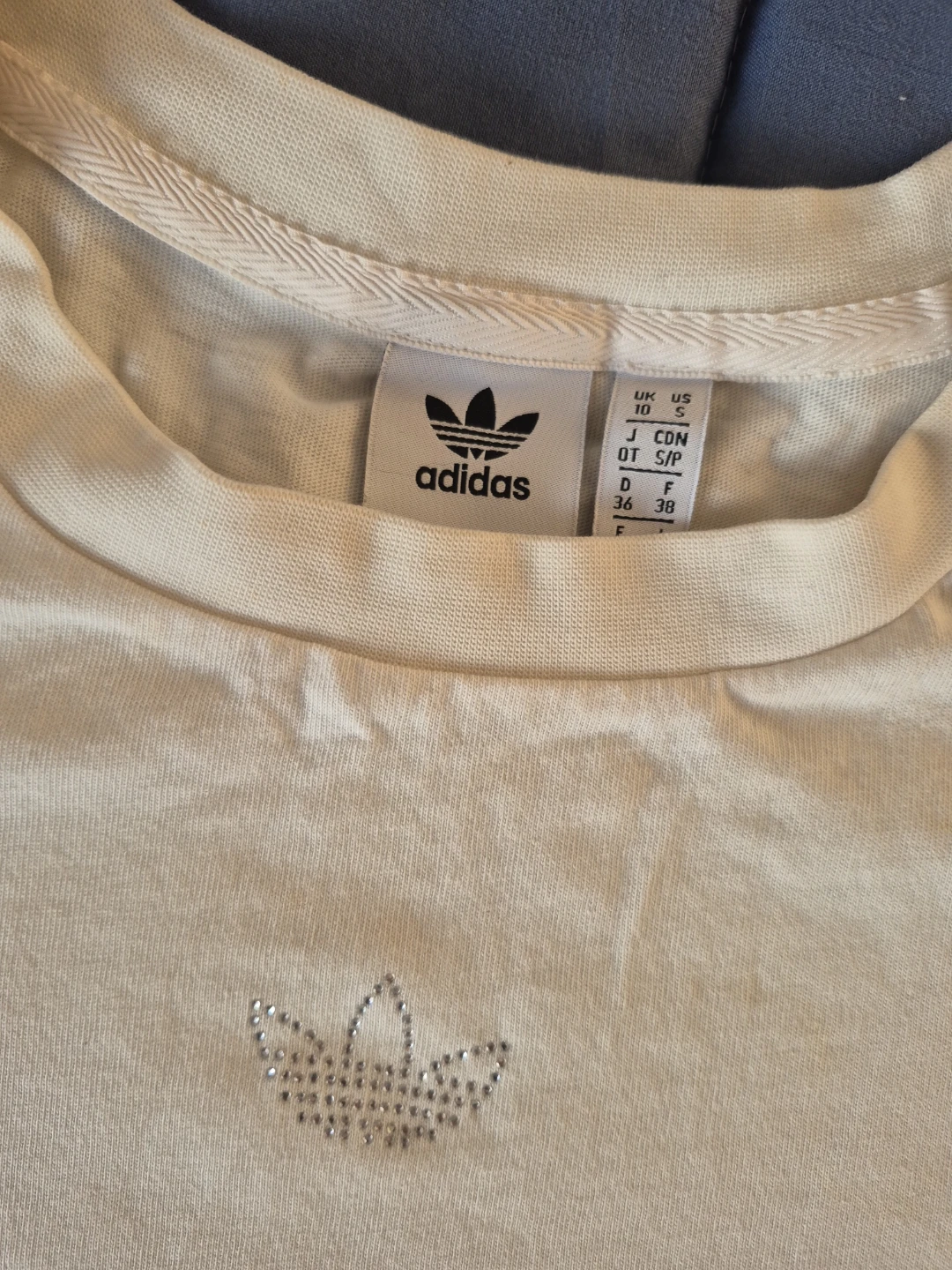 Adidas Cream Rhinestone Trefoil T-Shirt Size S - photo 2