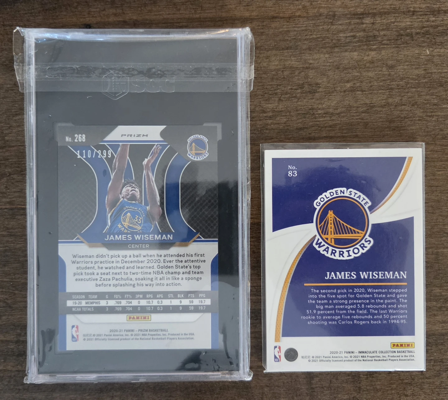 James Wiseman Rookie 2020-21 Panini Prizm /299 - Immaculate /49 - photo 2