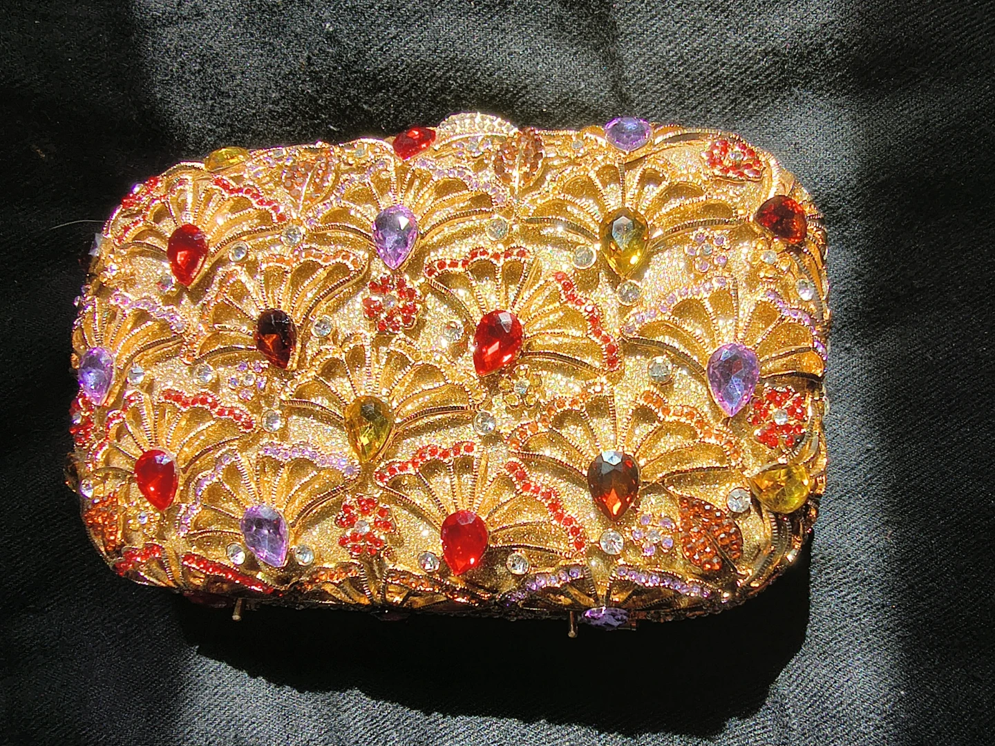 Gold Embellished Crystal Clutch with Rhinestones