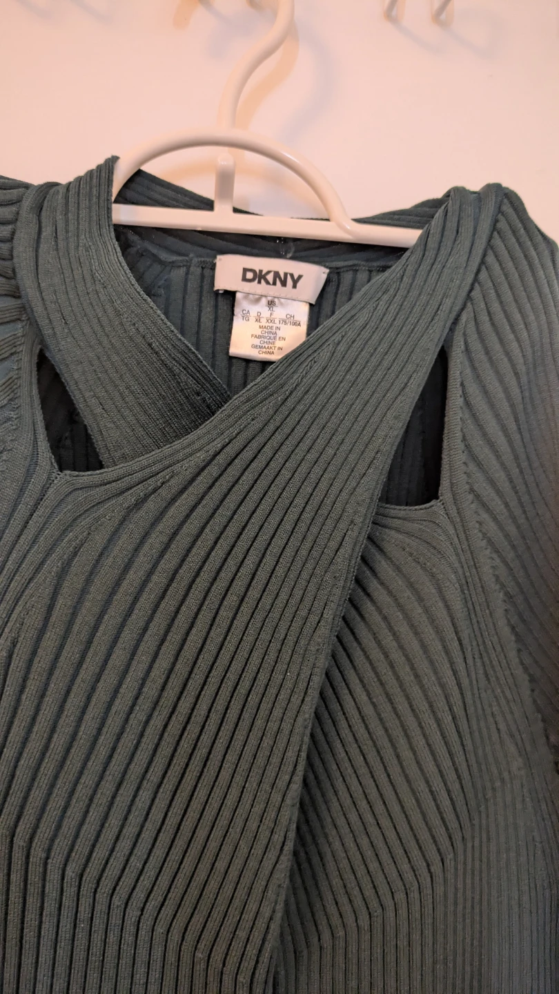 DKNY Ribbed Knit Asymmetrical Midi Dress Green XL - photo 2