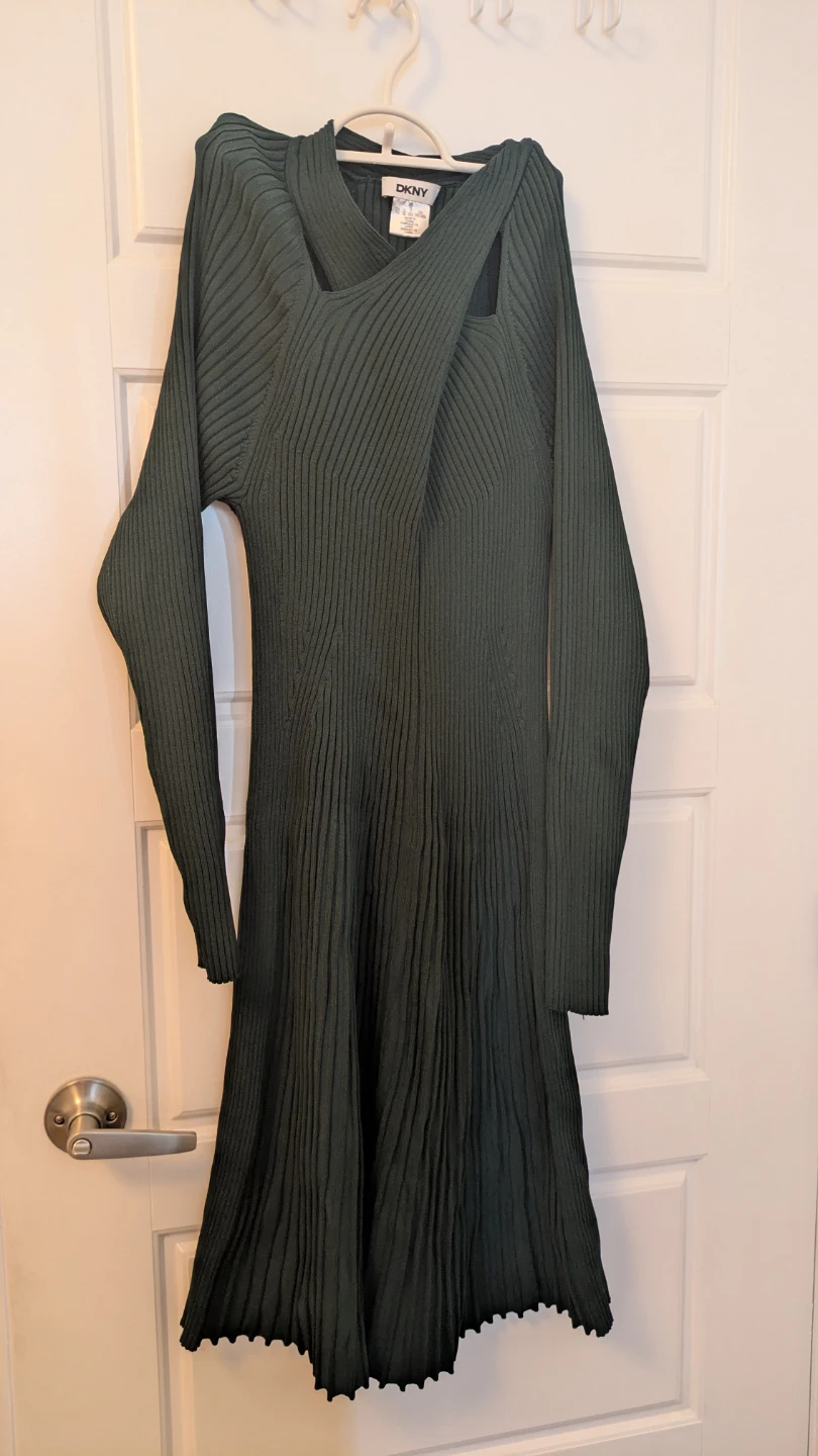 DKNY Ribbed Knit Asymmetrical Midi Dress Green XL - photo 4