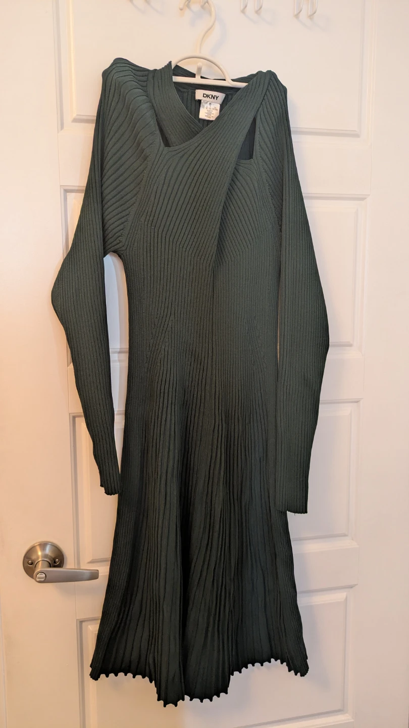 DKNY Ribbed Knit Asymmetrical Midi Dress Green XL - photo 5