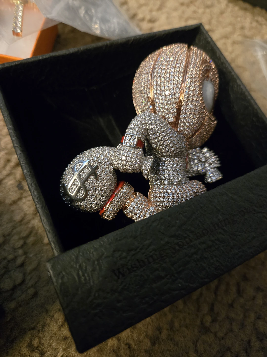 Iced Out Character Pendant with Money Bag