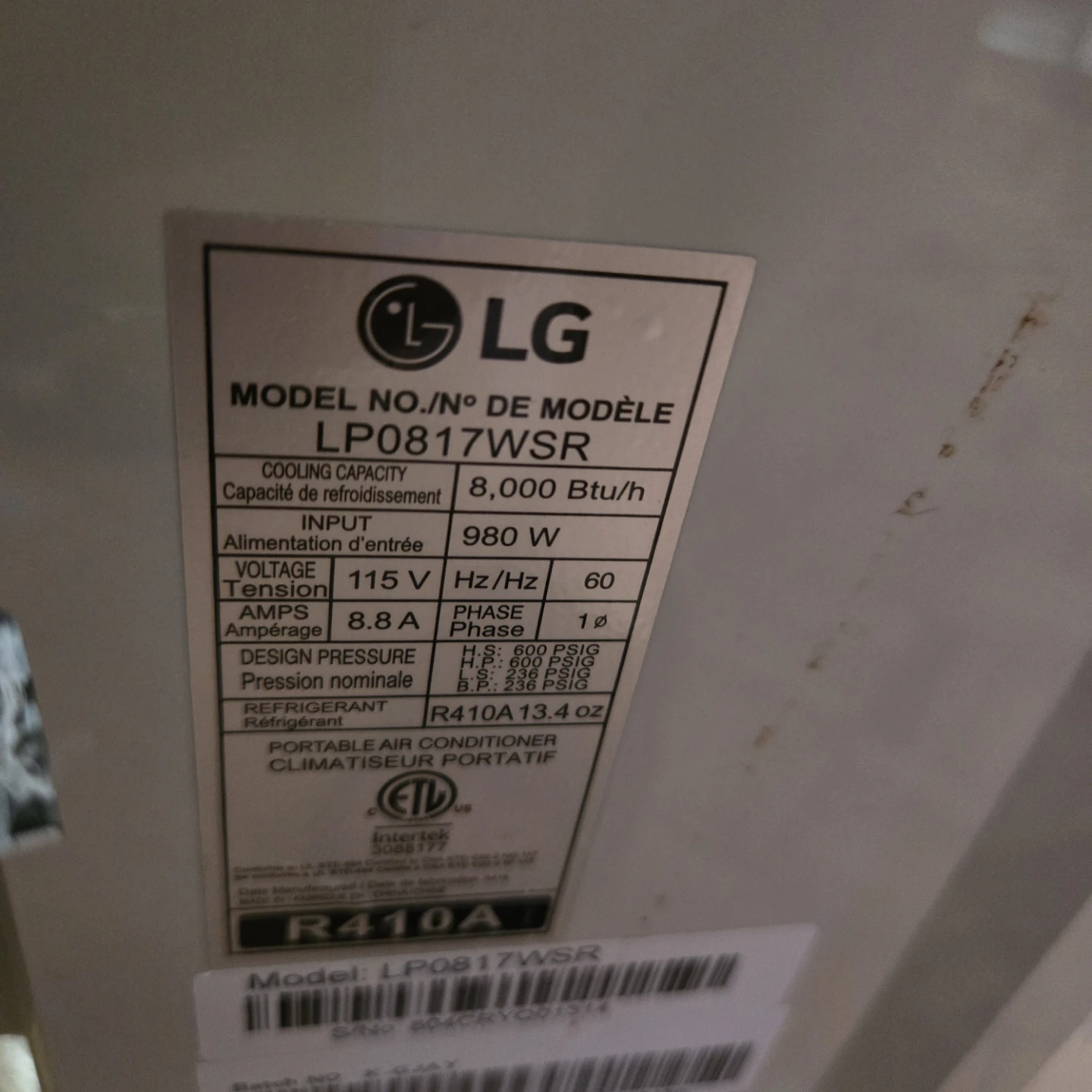 Lg 8,000 btu portable air conditioner - photo 2