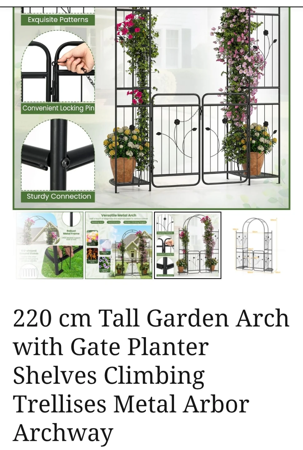 Garden Arch with Gate and Shelves