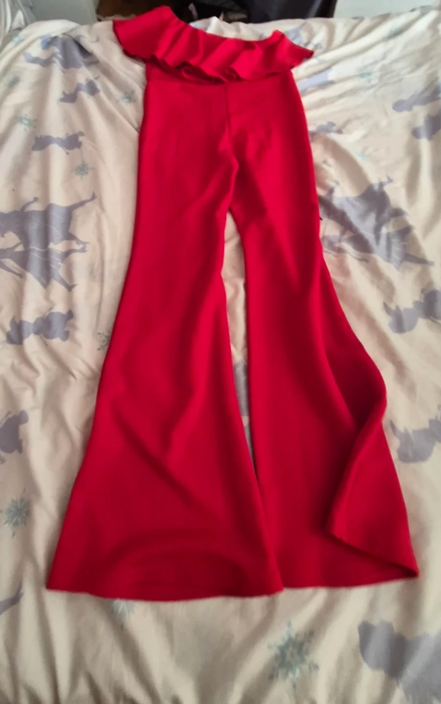 Red Ruffle Wide Leg Jumpsuit